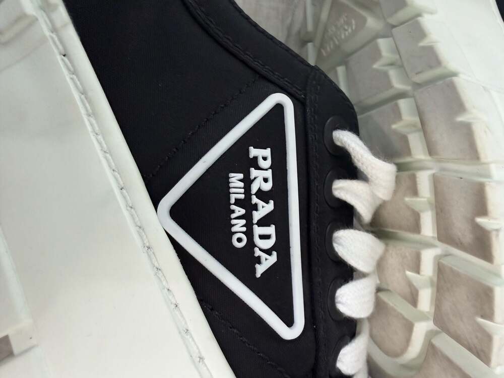 Prada Double Wheel Nylon Gabardine Low-Top Sneakers Black White - Picture 10 of 14